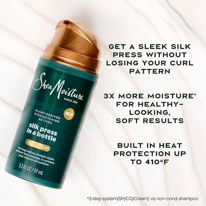 SheaMoisture Silk Press Prep Cream with Plant-Derived Straightening Actives, Alma Oil & Hydroplex Technology Provides Heat Protection While Helping to Preserve Natural Curl Pattern 3.3fl oz