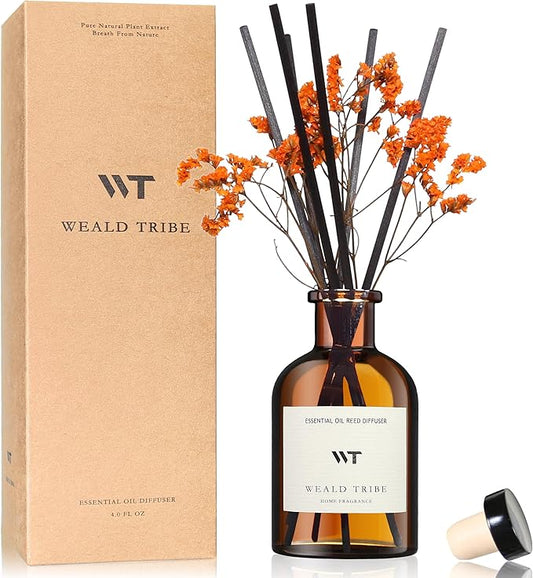 WEALD TRIBE Flower Reed Diffuser Set Neroli Scent for Bathroom Accessories Shelf Decor & Air Fresheners, Sticks Defusers with 4.0 fl oz Essential Oils & Leaves, House Bedroom Office Decor & Gifts
