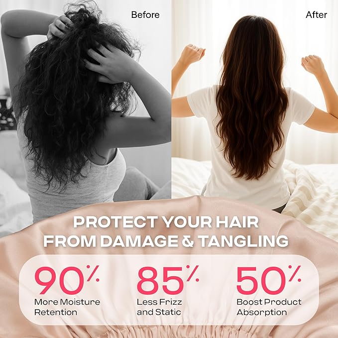 CoolMate Adjustable Satin Silk Bonnet for Sleeping Women, Tie Double Lined Silk Bonnet for Women Long Hair