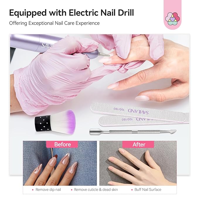 SAVILAND Dip Powder Nail Kit with Drill: 20 Winter Color Pink Nude Grey Dip Nails Powder Starter Kit with Essentials Liquid Set Dip Base Top Activator Brush Saver French Nail Art Women Christmas Gift