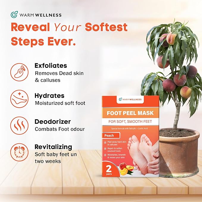 Foot Peeling Mask – Lavender Exfoliating Treatment Booties for Callus Removal & Renewal of Dry, Cracked Feet – Dermatologist-Inspired Moisturizing Spa Therapy for Men & Women (Peach 2 Pairs)