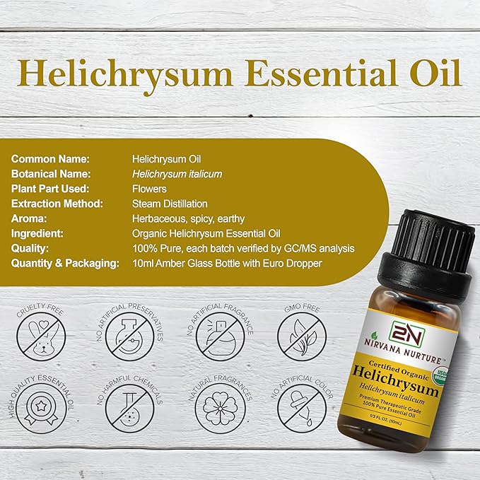 Helichrysum Essential Oil USDA Certified Organic, 100% Pure Natural Premium Grade, Undiluted- Aromatherapy Diffuser for Calm and Relaxation, Skin Care, Hair Care