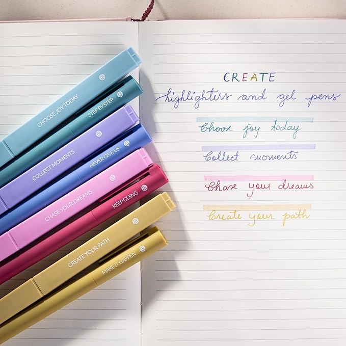 DIVERSEBEE Aesthetic Highlighters and Gel Pens, Pastel Bible Highlighters No Bleed, 8 Pack Assorted Colors Cute Journaling Pens, Bible Study Supplies (Create)