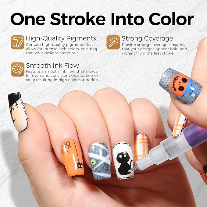 12 Colors Nail Art Pens Set, 0.5mm Fine Tip Nail Art Markers Polish Pen for 3D Nail Art, Quick-Drying Acrylic Paint MarkerPen Drawing Painting Liner Brush for DIY Nail Art Manicure Tool