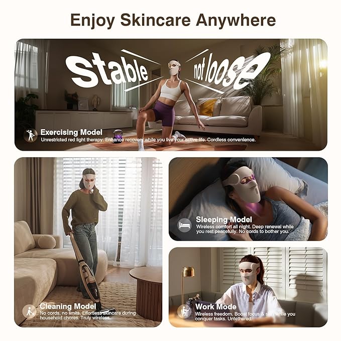 Red Light Therapy for Face, 9 Modes Wireless Face Mask Light Therapy, 850nm Infrared & Red Light Masks, 2500mAh Rechargeable, 3D Facial Fit, Light Therapy Skin Care At Home (480 Beads)