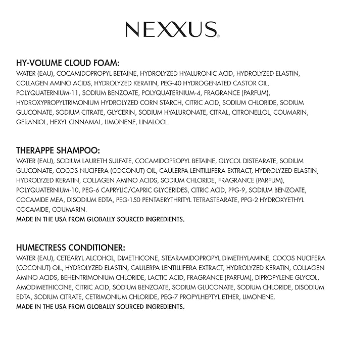 Nexxus Shampoo and Conditioner Therappe Humectress 2ct 33.8 oz & Hy-Volume Weightless Lift Cloud Foam Treatment 5.5 oz