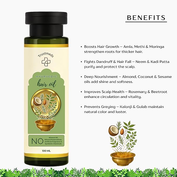 10-Herb Ayurvedic Hair Oil – Herbal Oil Blend for Healthy Hair Growth, Scalp Nourishment & Hair Strengthening, Lightweight Daily Use Oil for All Hair Types, 100ml