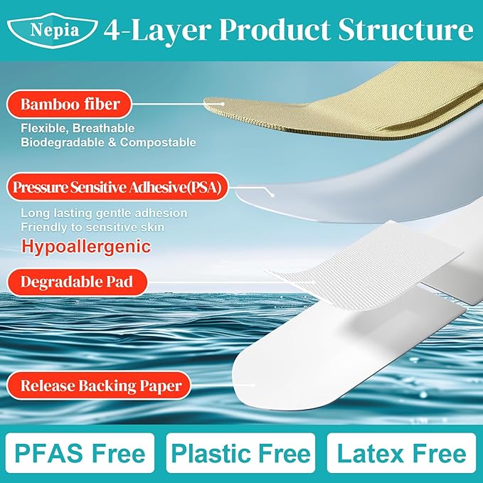 Nepia Hypoallergenic Bamboo Fabric Assorted Shapes Bandages | PFAS Free & Latex Free | Eco Friendly Compostable Bandaids for Sensitive Skin & Scrapes | Flexible Fabric Family Pack (80 Count)