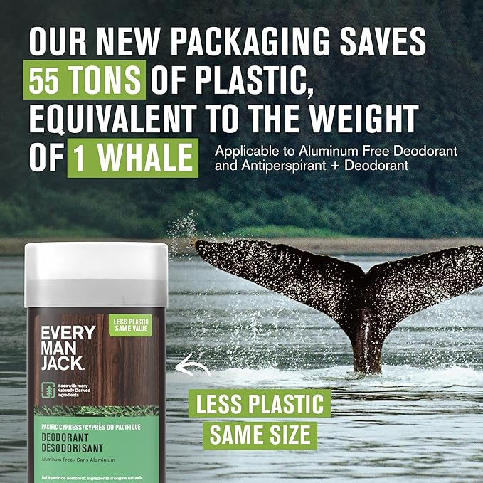 Every Man Jack Pacific Cypress Men’s Deodorant - Stay Fresh with Aluminum Free Deodorant For all Skin Types - Odor Crushing, Long Lasting, with Naturally Derived Ingredients - 3oz (2 Pack)