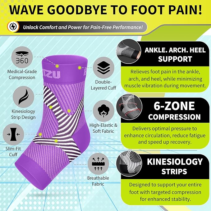 Compression Socks for Plantar Fasciitis, Achilles Tendonitis, Arthritis Relief, Ankle Brace Compression Sleeve with Foot Arch Support, Ankle Wrap for Women, Men, Swelling & Heel Pain Purple XXL