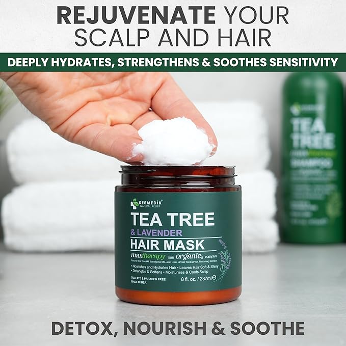 Tea Tree Lavender Mint Hair Mask with Biotin & Argan Oil, Deep Conditioning Hair Mask for Coarse & Dry Damaged Hair, Scalp Itch Relief, Hydrating Hair Mask for Men & Women | Tea Tree Hair Mask