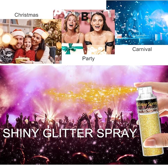 Hair and Body Glitter Spray, 1PC Glitter Hairspray Dry Powder Makeup for Clothes, Festival Rave Prom Loose Sparkle Powder,Holographic Ultra Fine Resin Glitters for Crafts (1PC Sparkling Gold)