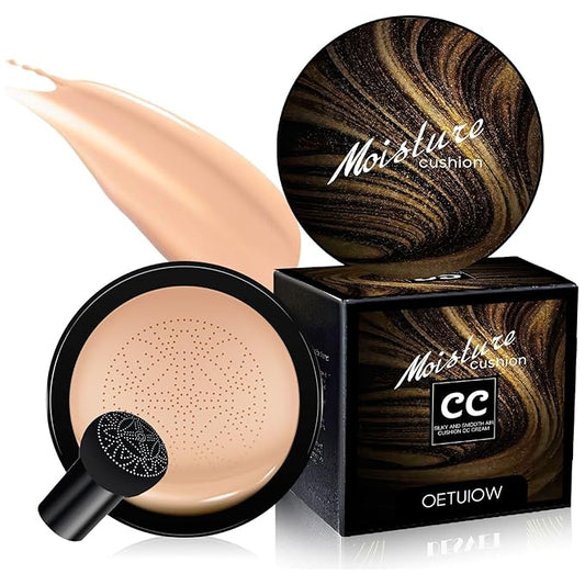Mushroom Head Air Cushion CC Cream - New Upgraded BB Cream Face Makeup Foundation for Mature Skin Moisturizing Concealer Brighten Long-Lasting, Gold Packaging (Natural, 3.21 Ounce (Pack of 1))