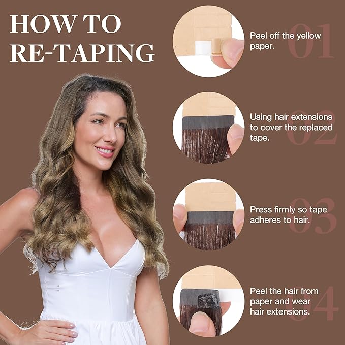 GOO GOO Tape in Hair Extensions Human Hair - Balayage Brown to Dirty Blonde, 24 Inch 50g 20pcs, Thick Ends Straight Seamless Invisible Tape in Extensions