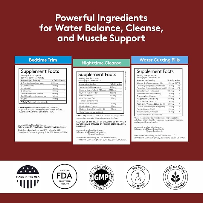 Youth & Tonic Sculpt Lean Cleanse – Feel Lighter & More Toned, Water Weight & Bloating Relief, Detox & Fluid Loss Support – Bedtime Trim, 15 Day Colon Cleanser, 90 Pills for Metabolism & Defined Body