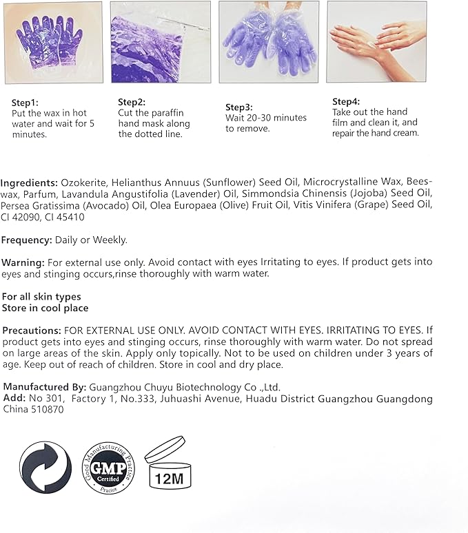 10-Minute Paraffin Hand Treatment, Home Hand Wax Spa Treatment Gloves, Aloe Vera, One-Pair