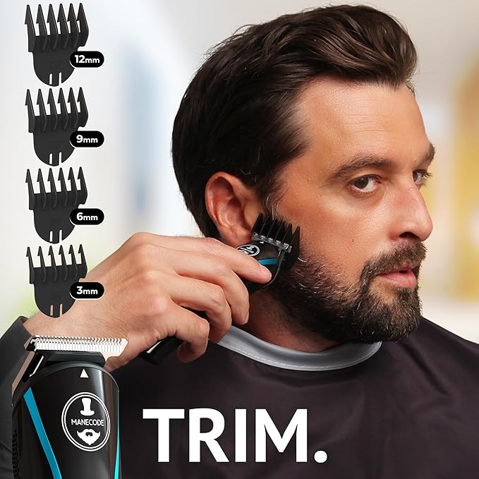 MANECODE® 11-in-1 Beard & Hair Trimmer for Men – Self-Sharp Blades® USB-C, Waterproof, LED Display Multi-Grooming Kit