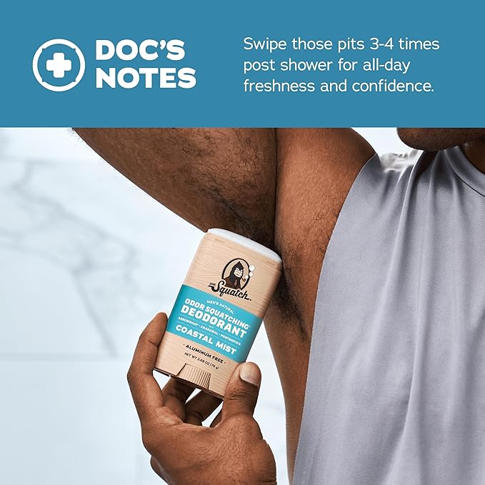 Dr. Squatch Natural Men’s Deodorant – Aluminum Free Natural Deodorant Men with Charcoal & Postbiotics for 72-Hour Odor Protection – Sierra Storm + Sandalwood Summit, 2.65oz Stick (2-Pack)
