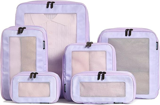 Aerotrunk Compression Packing Cubes for Travel - Luggage Organizer Bags - Double Zipper Packing Cubes for Suitcases (6-Pack, Purple)