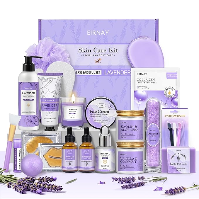 Valentines Day Gifts for Women, Spa Gifts Basket for Women, 21pcs Lavender Bath and Body Gift Basket, Self Care Gifts, Facial Skin Care Set, Birthday Gifts for Mom, Wife, Girlfriend, Sister