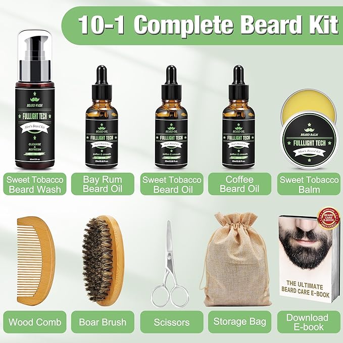 Dad Birthday Gifts,Beard Grooming Kit Includes 3 Scented Beard Oil,Sweet Tobacco Beard Shampoo & Balm, Brush, Comb,Scissors,Cool Men Christmas Stocking Stuffers Gifts for Men Him Boyfriend Husband