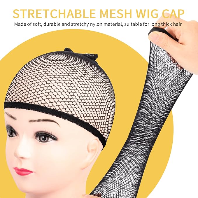 Fandamei Wig Caps, 4PCS Wig Caps Mesh Net Open End, Black Wig Cap for women, Nylon Mesh Wig Cap Net Strength Black