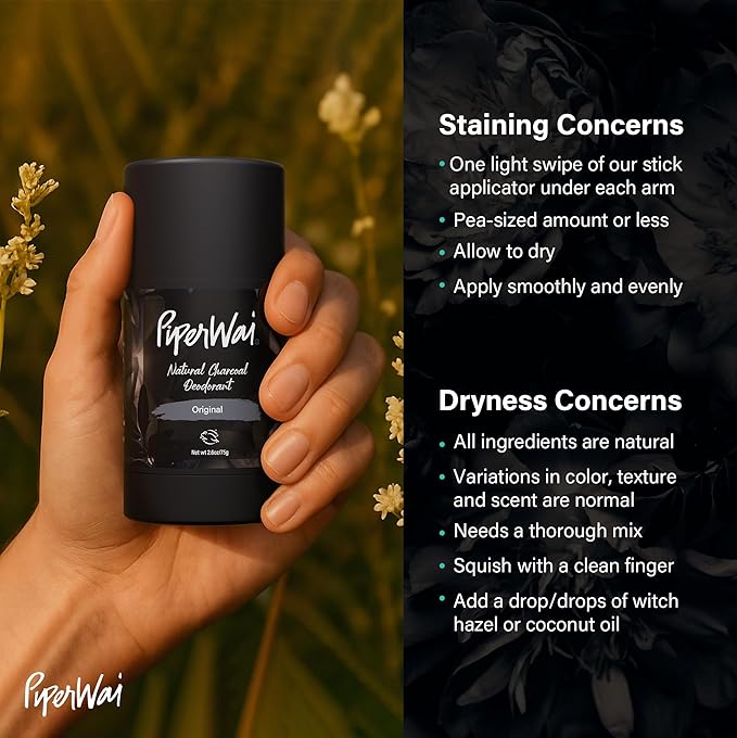 PiperWai Natural Deodorant w/Activated Charcoal | Odor Protection, Vegan, Aluminum Free, Shark Tank Product for Women & Men | Great for Travel, & Gifts | 2.6 oz (75g) Original Scented Stick 2-Pack