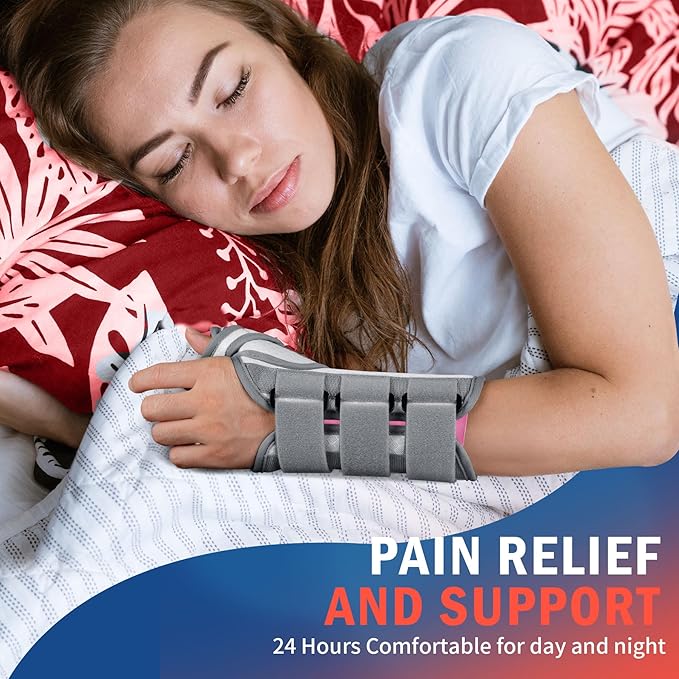 FEATOL Carpal Tunnel Wrist Brace Night Support, Thumb Spica Splint Right Hand for De Quervains Tenosynovitis, Tendonitis, Wrist Brace With Thumb Support-Small/Medium-Women & Men, Pink