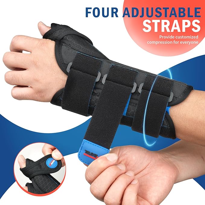 FEATOL Carpal Tunnel Wrist Brace Night Support, Thumb Spica Splint Right Hand for De Quervains Tenosynovitis, Tendonitis, Wrist Brace With Thumb Support-Medium/Large-Women & Men, Black