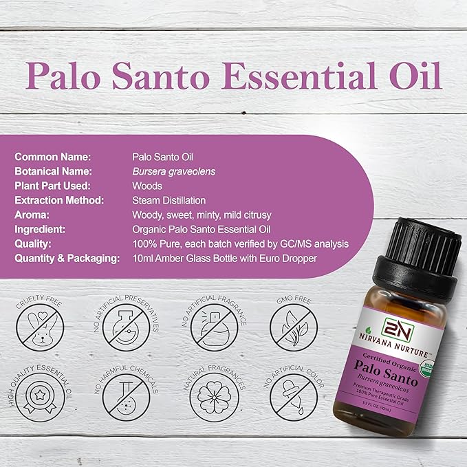 Palo Santo Essential Oil USDA Certified Organic, 100% Pure Natural Premium Grade, Undiluted