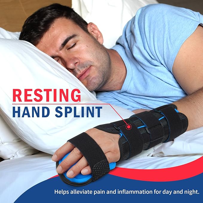 FEATOL Resting Hand Splint Stroke Hand Night Immobilizer with Removable Splints- Pain Relief For Carpel Tunnel, Stroke Recovery, Arthritis, Tendinitis-Functional Support Wrist Finger Brace-Left Medium-For Men and Women