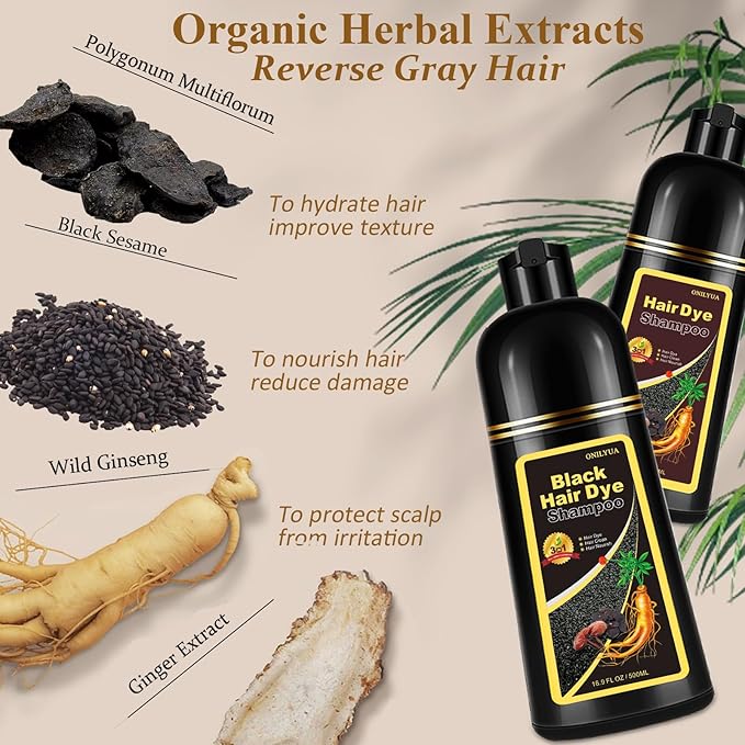 Blonde Brown Hair Dye Shampoo 3 in 1, Instant Hair Color Shampoo for Women Men, Natural Color Shampoo Hair Dye, Grey Hair Coverage in Minutes, Herbal Formula (17.6 FL OZ)