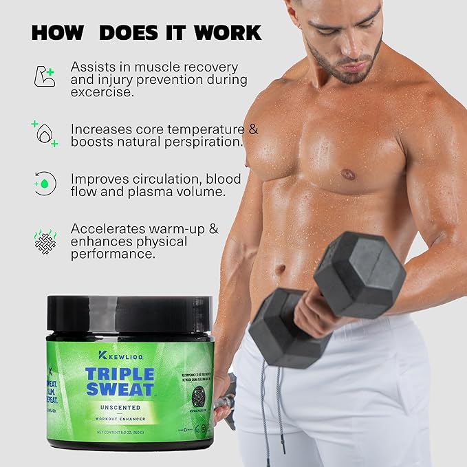 Kewlioo Triple Sweat Enhancing Cream for Workouts – Hot Sweat Cream for Arms, Belly, & Waist | Boosts Circulation & Maximizes Sweat | Pre-Workout Slimming Gel for Men & Women