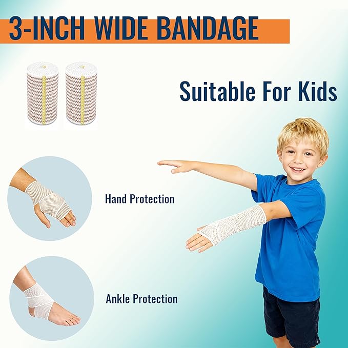 Premium Elastic Bandage Wrap,2 Pack 3",Compression Bandage for Legs, Ankle, Knee,Foot,Body,Support & First Aid for Sports,Cotton Latex-Free Compression Bandage with Dual Touch Closure
