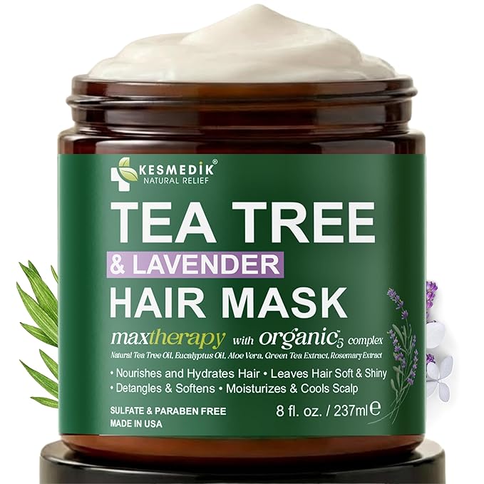 Tea Tree Lavender Mint Hair Mask with Biotin & Argan Oil, Deep Conditioning Hair Mask for Coarse & Dry Damaged Hair, Scalp Itch Relief, Hydrating Hair Mask for Men & Women | Tea Tree Hair Mask