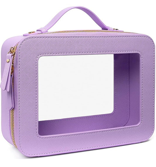LETGO Clear Makeup Bags Set - TSA Approved Toiletry Bag with Handle Large Opening, Clear Toiletry Bags Case Pouch for Travel Essentials Car Accessories for Women Men (Large-Purple)