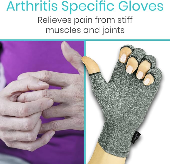 Vive Arthritis Gloves - Men, Women Rheumatoid Compression Hand Glove for Osteoarthritis- Arthritic Joint Pain Relief - Carpal Tunnel Wrist Support - Open Finger, Fingerless Thumb for Computer Typing