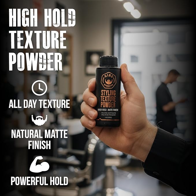 GIBS Grooming - Styling Texture Powder for Men and Women - High Hold - Matte Finish - All Hair Types - Texture, Volume, Grip - Silica - Sandalwood - Hair Styling Products - Travel Size - 1 oz (30g)