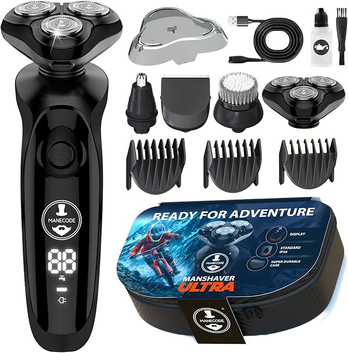 MANECODE® 7-in-1 Electric Razor for Men - Shaver with Floating 8 Contouring Technology® and IQ Cleaning Sensor®