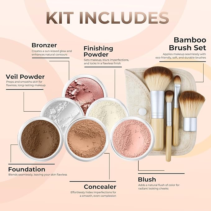EVERYDAY KIT (EBONY) Full Size Mineral Makeup Set Matte Foundation Bare Face Sheer Powder Cover