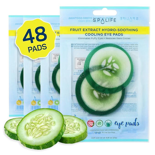 SpaLife Cooling Cucumber Eye Pads | Korean Dark Circles & Puffy Eyes Treatment | Nourishing Cucumber Eye Pads | Eye Mask for Puffy Eyes Daily Depuffing Eye Patches | 48 Count
