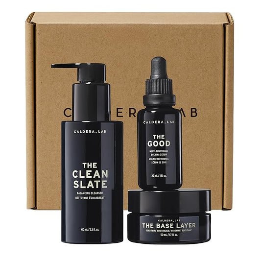 Caldera + Lab Men’s Skincare Set – The Regimen Rich: Cleanser, Moisturizer & Night Serum | Hydrating, Firming & Smoothing | Niacinamide, Clean, All Skin Types