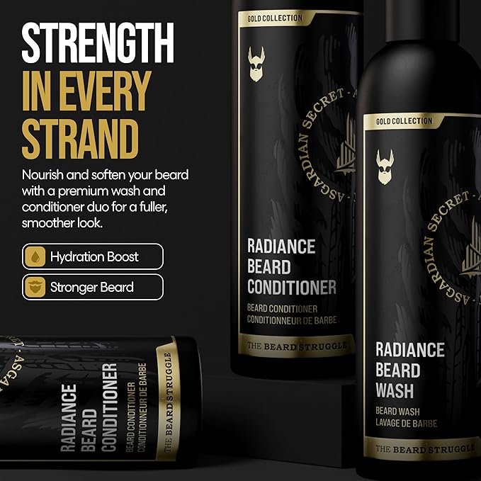 The Beard Struggle - Radiance Beard Wash & Conditioner Bundle - Gold Collection - Pack of 2, Asgardian Secret - Nourish, Cleanse, Softens, & Strengthens Beard - Beard Wash and Conditioner for Men