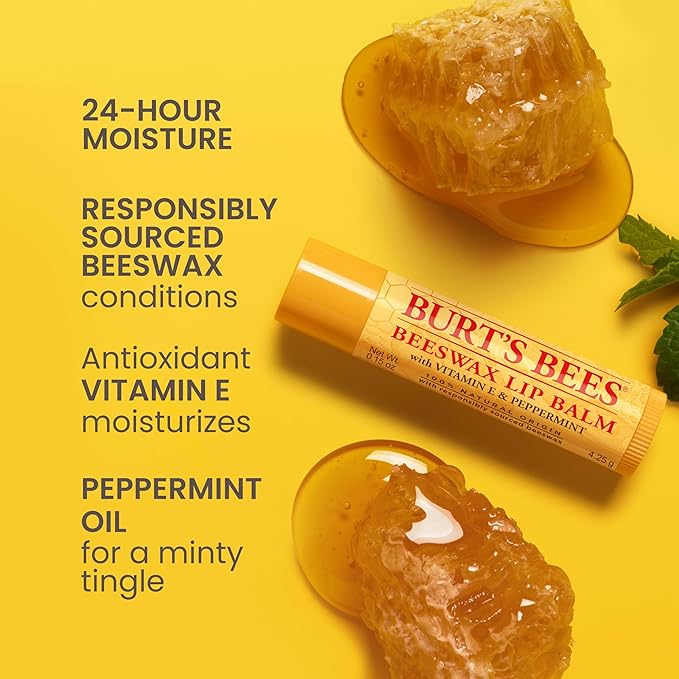 Burt's Bees Christmas Gifts, 4 Lip Balm Stocking Stuffers Products, Assorted Mix Set - Classic Beeswax, Vanilla, Cucumber Mint & Coconut and Pear (Pack of 4)