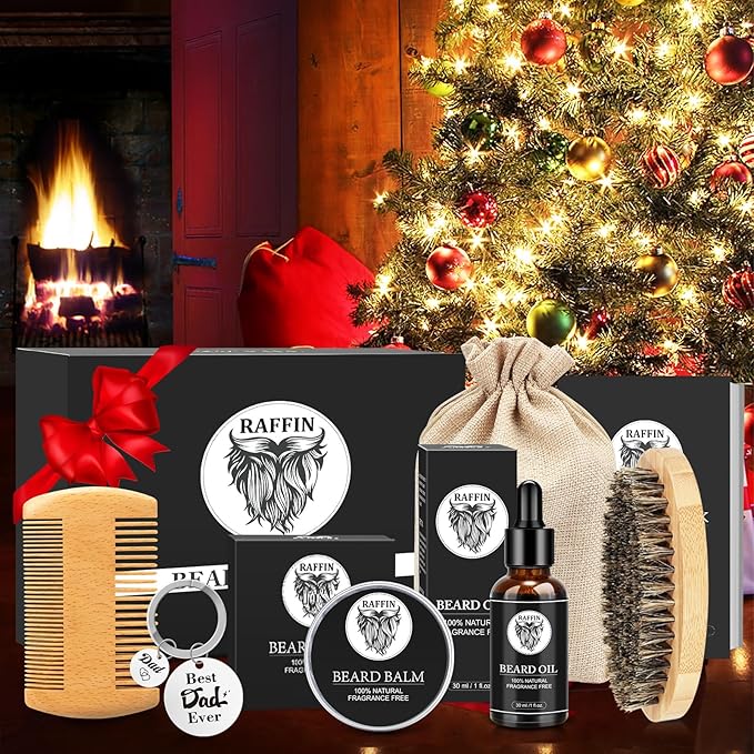 Dad Gifts - Beard Kit & Keychain, Practical & Thoughtful Combo, Birthday/Valentines Day Gifts for Dad, Men's Self-care Set & Constant Keepsake, Stepdad/Father/Daddy Gifts from Kids Son Daughter