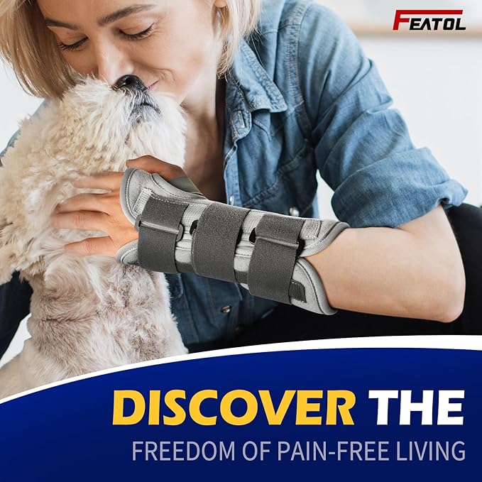 FEATOL Wrist Brace Splint Carpal Tunnel for Women Men, Night Wrist Sleep Support Brace, Right Hand, Medium/Large, Pain Relief for Sprain, Arthritis, Tendonitis