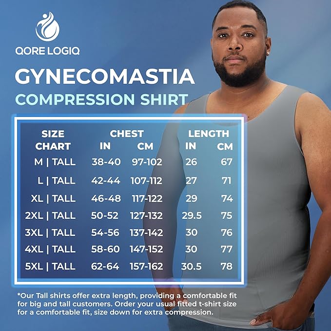 QORE LOGIQ Gynecomastia Compression Shirts for Men - Sleeveless Slimming Undershirts Tummy Control and Body Shaper Tank Top