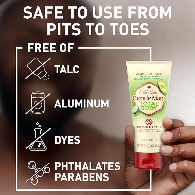 Old Spice Whole Body Deodorant Cream for Men, Aluminum Free, Cucumber + Avocado Scent, 24/7 Odor Protection, 24/7 Lasting Freshness, Dermatologist Tested, Gentle on Skin, Safe to Use All Over, 3.0 oz