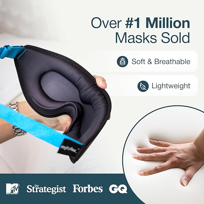 MyHalos® Sleep Mask – 3D Blackout Eye Mask for Women & Men, Side Sleepers, Zero Pressure Memory Foam Eyelash Friendly, Breathable,Award-Winning Sleep Aid for Travel (Black, 1 Count (Pack of 2))