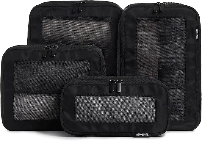 Aerotrunk Compression Packing Cubes for Travel - Luggage Organizer Bags - Double Zipper Packing Cubes for Suitcases (4-Pack, Black)